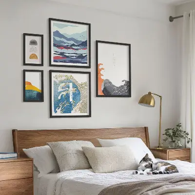 Gallery wall Japanese style waves mountains decorations
