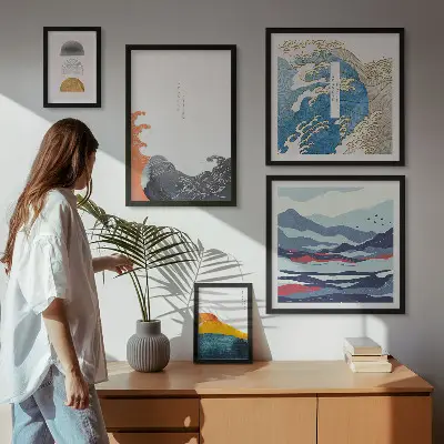 Gallery wall Japanese style waves mountains decorations