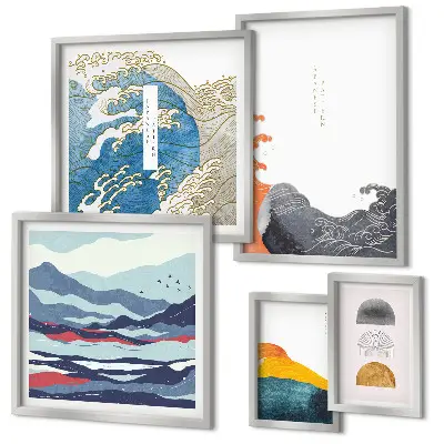 Gallery wall Japanese style waves mountains decorations
