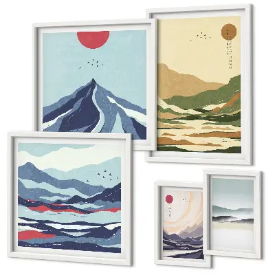 Set of 5 wall art pieces Mountain landscapes nature