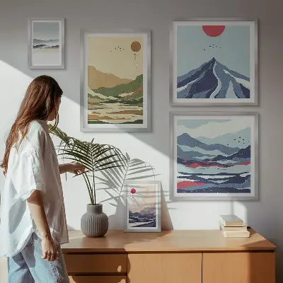 Set of 5 wall art pieces with mountain landscapes nature design