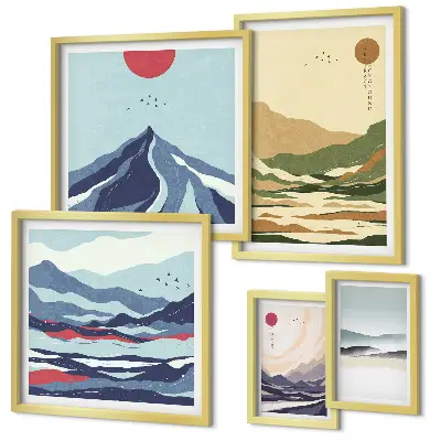 Set of 5 wall art pieces Mountain landscapes nature