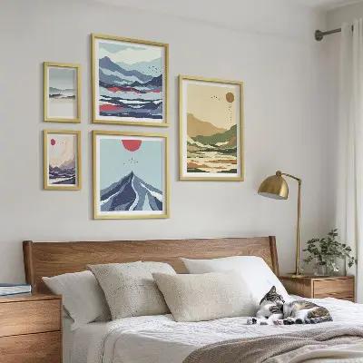 Set of 5 wall art pieces Mountain landscapes nature
