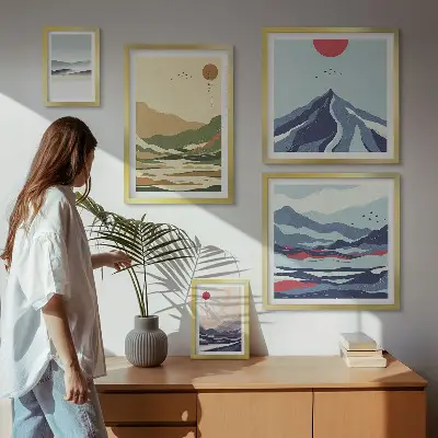 Set of 5 wall art pieces Mountain landscapes nature