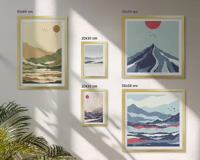 Set of 5 wall art pieces Mountain landscapes nature