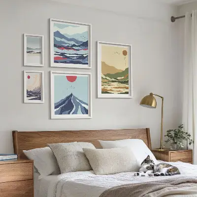 Set of 5 wall art pieces with mountain landscapes nature design