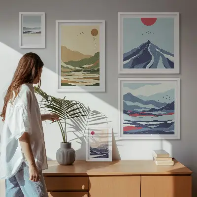 Set of 5 wall art pieces with mountain landscapes nature design