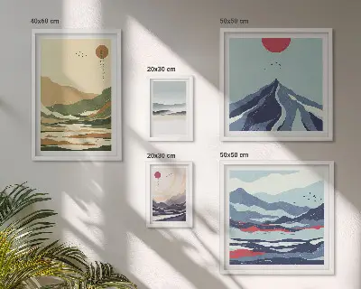 Set of 5 wall art pieces Mountain landscapes nature