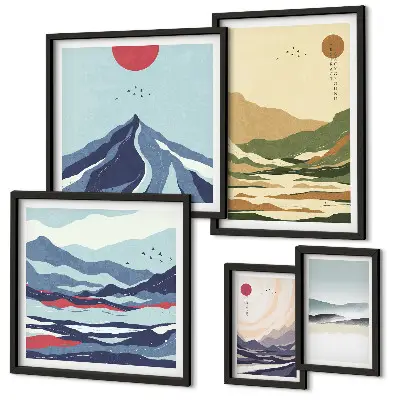 Set of 5 wall art pieces Mountain landscapes nature