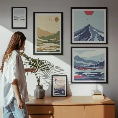 Set of 5 wall art pieces with mountain landscapes nature design