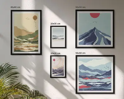 Set of 5 wall art pieces with mountain landscapes nature design