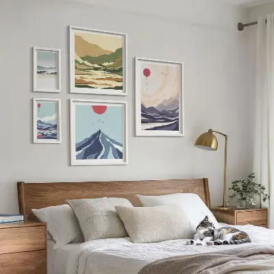 Abstract mountain landscapes framed photo set