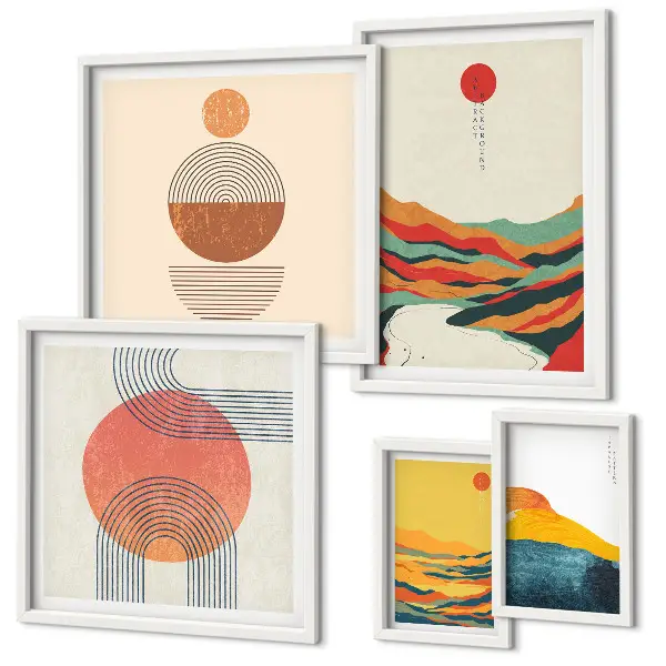 Set of 5 wall art pieces Abstract geometric landscapes
