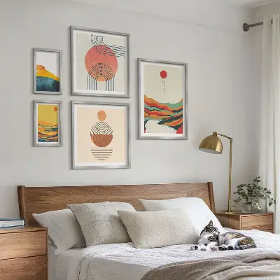 Set of 5 wall art pieces Abstract geometric landscapes