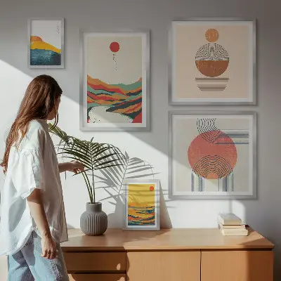 Set of 5 wall art pieces Abstract geometric landscapes