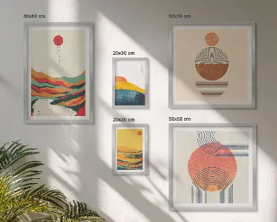 Set of 5 wall art pieces Abstract geometric landscapes