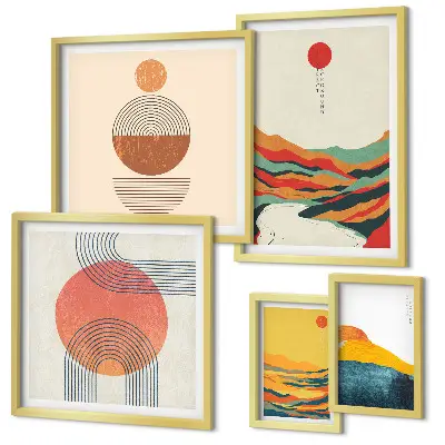 Set of 5 wall art pieces Abstract geometric landscapes