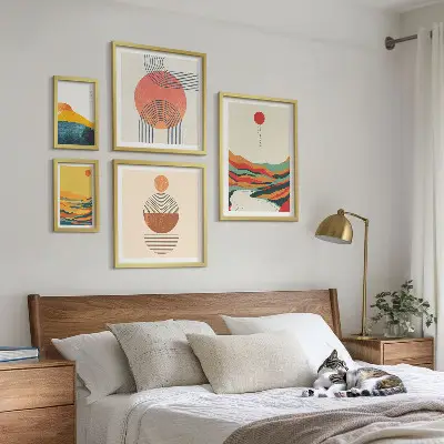 Set of 5 wall art pieces Abstract geometric landscapes