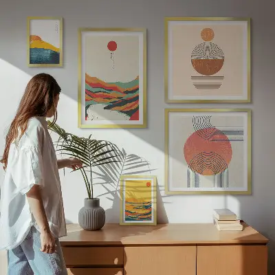 Set of 5 wall art pieces Abstract geometric landscapes