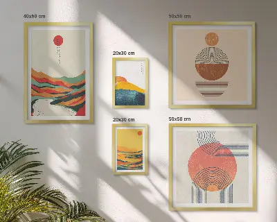 Set of 5 wall art pieces Abstract geometric landscapes