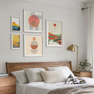 Set of 5 wall art pieces Abstract geometric landscapes
