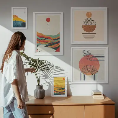 Abstract geometric landscapes wall art set of 5 pieces