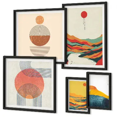 Set of 5 wall art pieces Abstract geometric landscapes