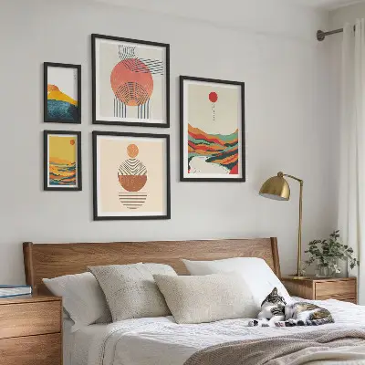 Set of 5 wall art pieces Abstract geometric landscapes