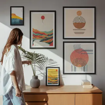 Set of 5 wall art pieces Abstract geometric landscapes