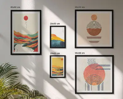 Set of 5 wall art pieces Abstract geometric landscapes