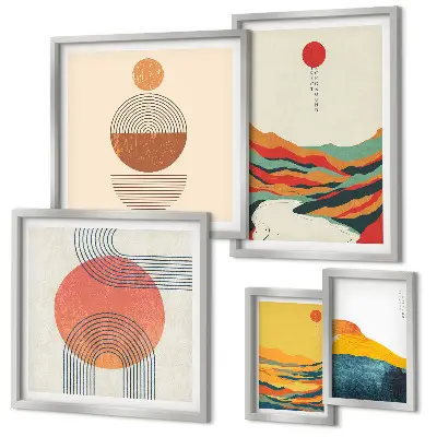 Set of 5 wall art pieces Abstract geometric landscapes