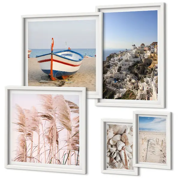 Framed photo set Landscapes, beaches, white buildings