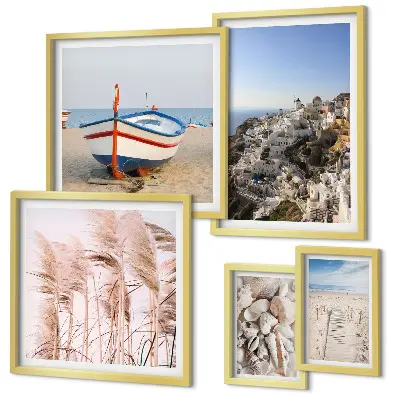 Framed photo set Landscapes, beaches, white buildings
