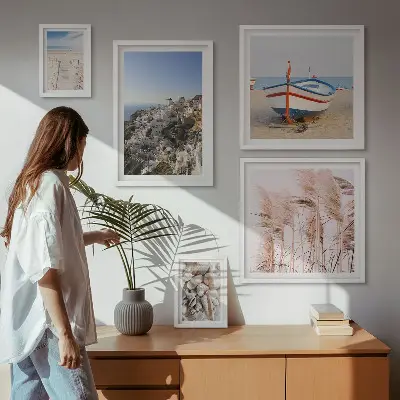 Framed photo set Landscapes, beaches, white buildings