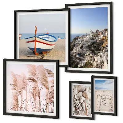 Framed photo set Landscapes, beaches, white buildings