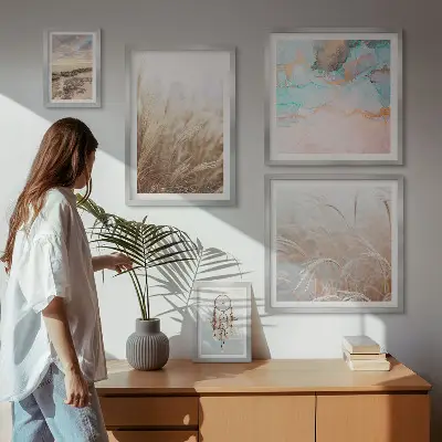 Set of 5 wall art pieces Natural boho ethno landscapes
