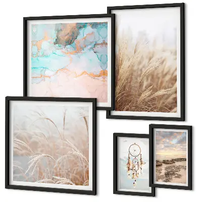 Set of 5 wall art pieces Natural boho ethno landscapes