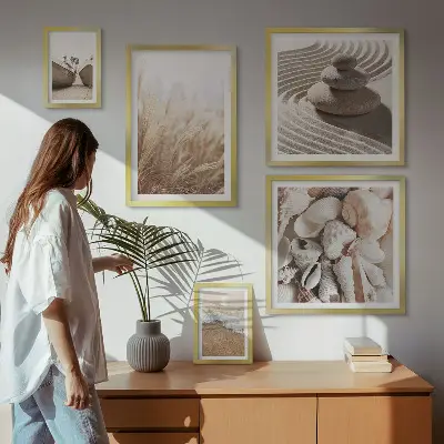 Gallery wall seaside shells and sand theme