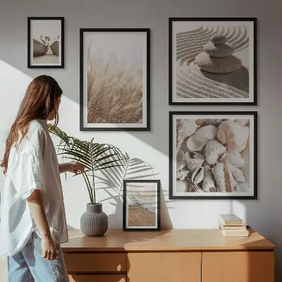 Gallery wall seaside shells and sand theme