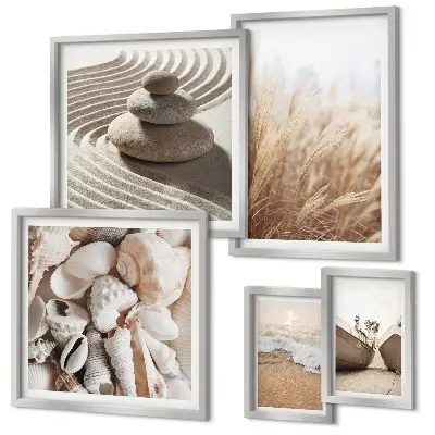 Gallery wall seaside shells and sand theme