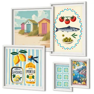 Set of 5 wall art pieces Mediterranean cuisine flavors