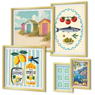 Set of 5 wall art pieces Mediterranean cuisine flavors