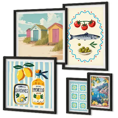 Mediterranean cuisine flavors wall art set of 5 pieces
