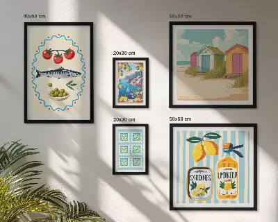 Set of 5 wall art pieces Mediterranean cuisine flavors