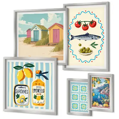 Mediterranean cuisine flavors wall art set of 5 pieces