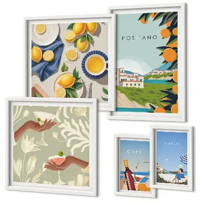 Set of 5 wall art pieces Italian Holidays Amalfi Capri