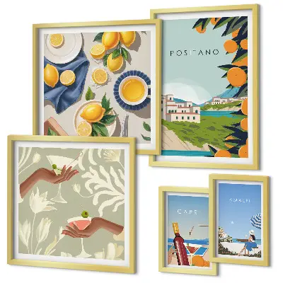 Set of 5 wall art pieces Italian Holidays Amalfi Capri