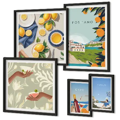Set of 5 wall art pieces Italian Holidays Amalfi Capri