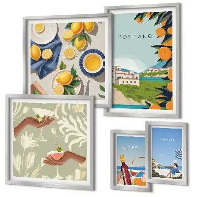 Set of 5 wall art pieces Italian Holidays Amalfi Capri