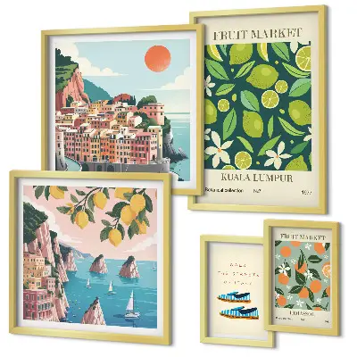Set of 5 wall art pieces Tropical Fruit Holiday